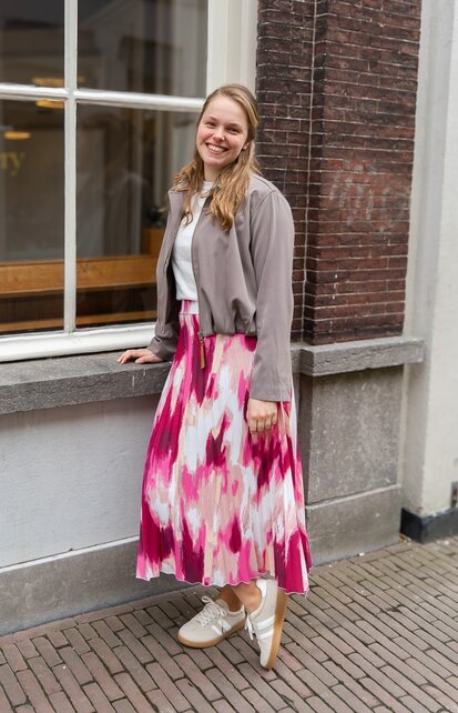 Rok Amber - dessin fuchsia/wit