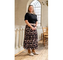 Rok plissé lang model - dessin zwart/beige