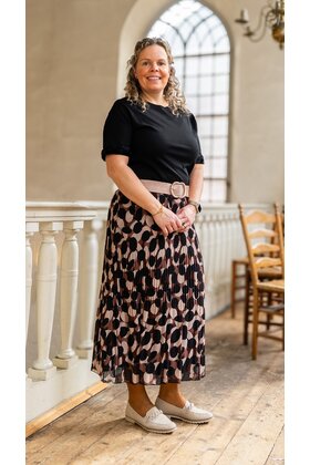 Rok plissé lang model - dessin zwart/beige