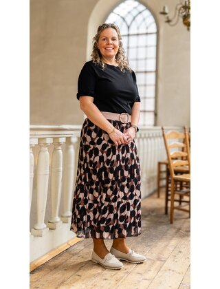 Rok plissé lang model - dessin zwart/beige