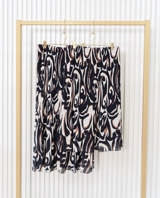 Rok plissé kort model - dessin donkerblauw/offwhite