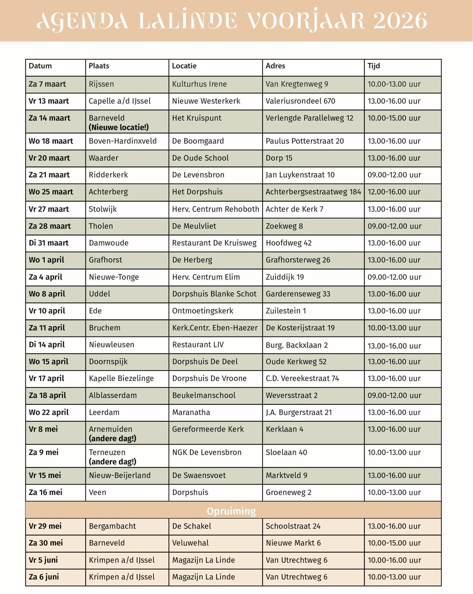 Agenda voorjaar 2026