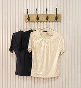 Dames shirt Lizet plooitjes korte mouw - zwart