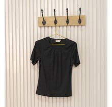 Dames shirt Lizet plooitjes korte mouw - zwart