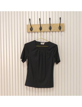 Dames shirt Lizet plooitjes korte mouw - zwart