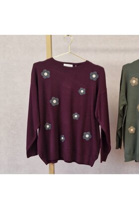 Trui Livia - bloemen bordeaux