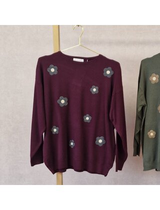 Trui Livia - bloemen bordeaux