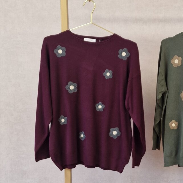 Trui Livia - bloemen bordeaux