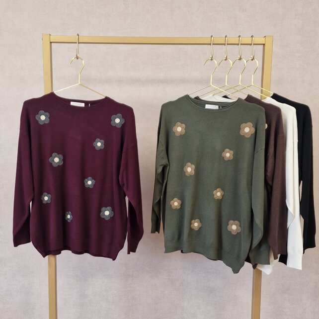 Trui Livia - bloemen bordeaux