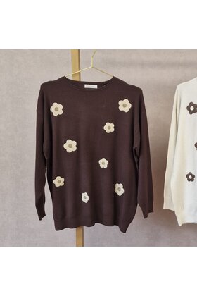 Trui Livia - bloemen bruin
