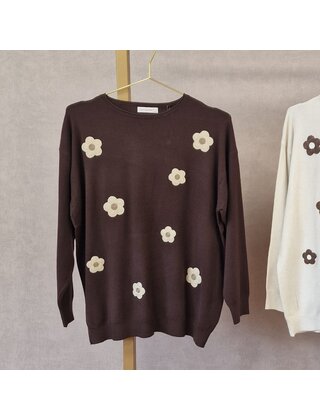 Trui Livia - bloemen bruin