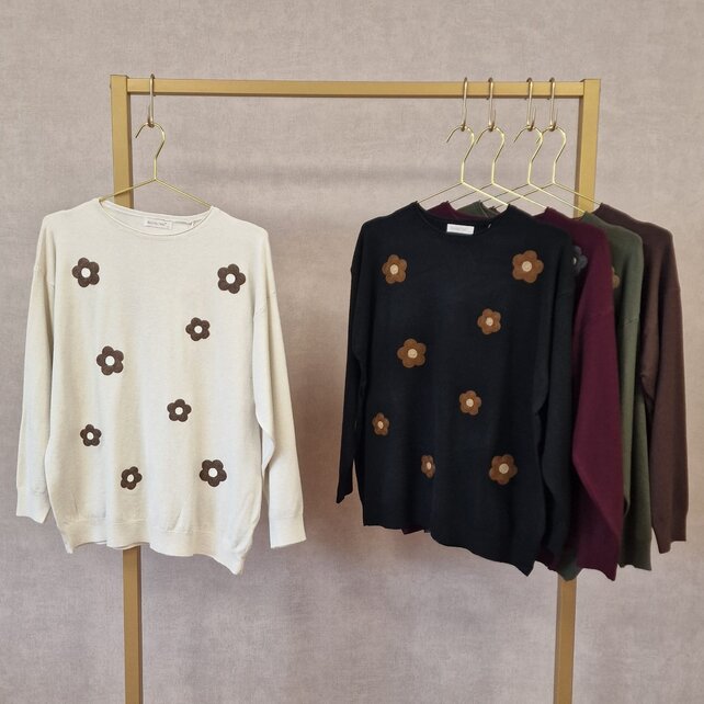 Trui Livia - bloemen beige
