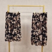 Rok plissé lang model - bloem zwart/taupe
