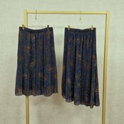 Rok plissé lang model - paisley marine/bruin