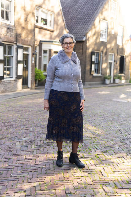 Rok plissé lang model - paisley marine/bruin
