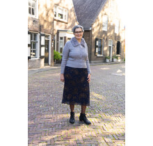 Rok plissé kort model - paisley marine/bruin