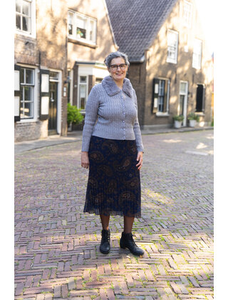 Rok plissé kort model - paisley marine/bruin
