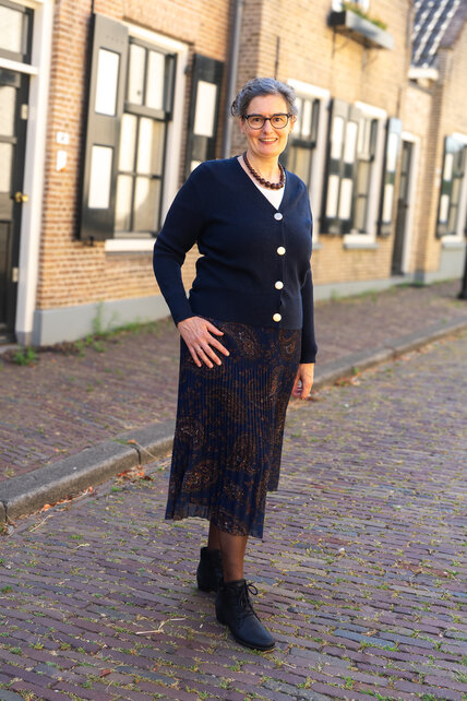 Rok plissé kort model - paisley marine/bruin