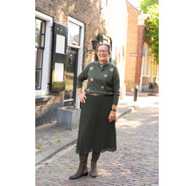 Trui Livia - bloemen olijfgroen