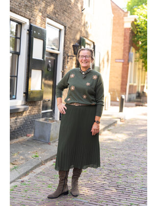 Trui Livia - bloemen olijfgroen