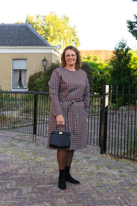 Jurk Amelia - print zwart/wit/cognac
