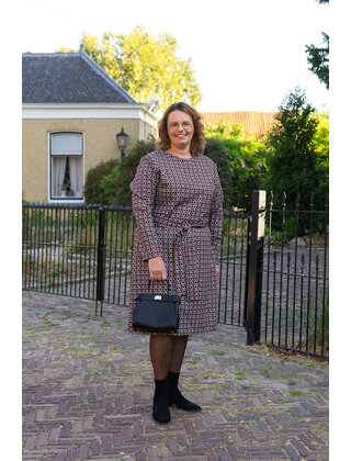 Jurk Amelia - print zwart/wit/cognac