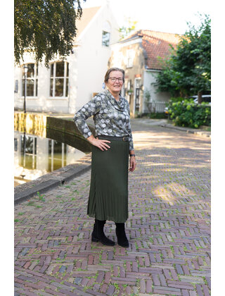 Rok plissé lang model - olijfgroen