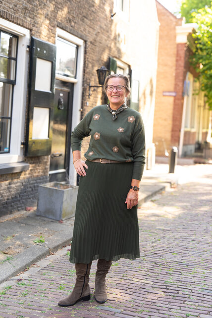 Rok plissé lang model - olijfgroen