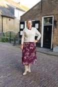 Rok plissé lang model - bloem bordeaux