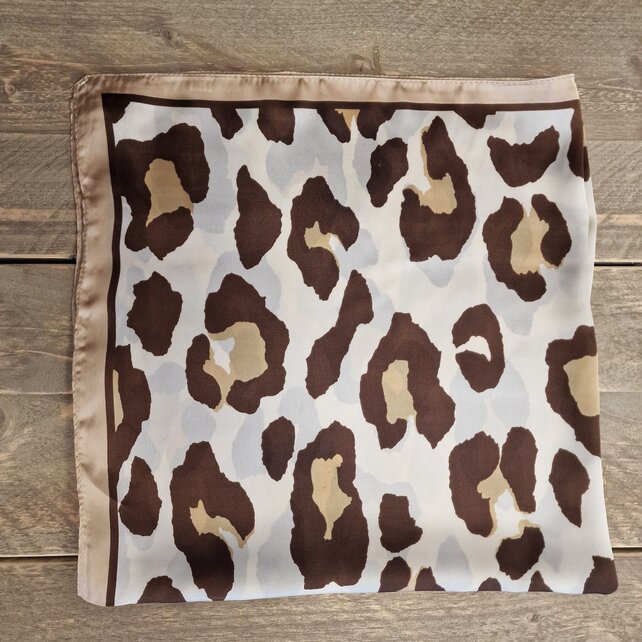 Sjaaltje vierkant - panterprint groot/  beige-wit-bruin