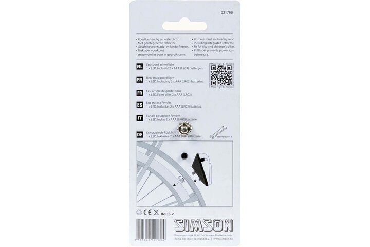 Simson achterlicht Led batterij spatbord 5