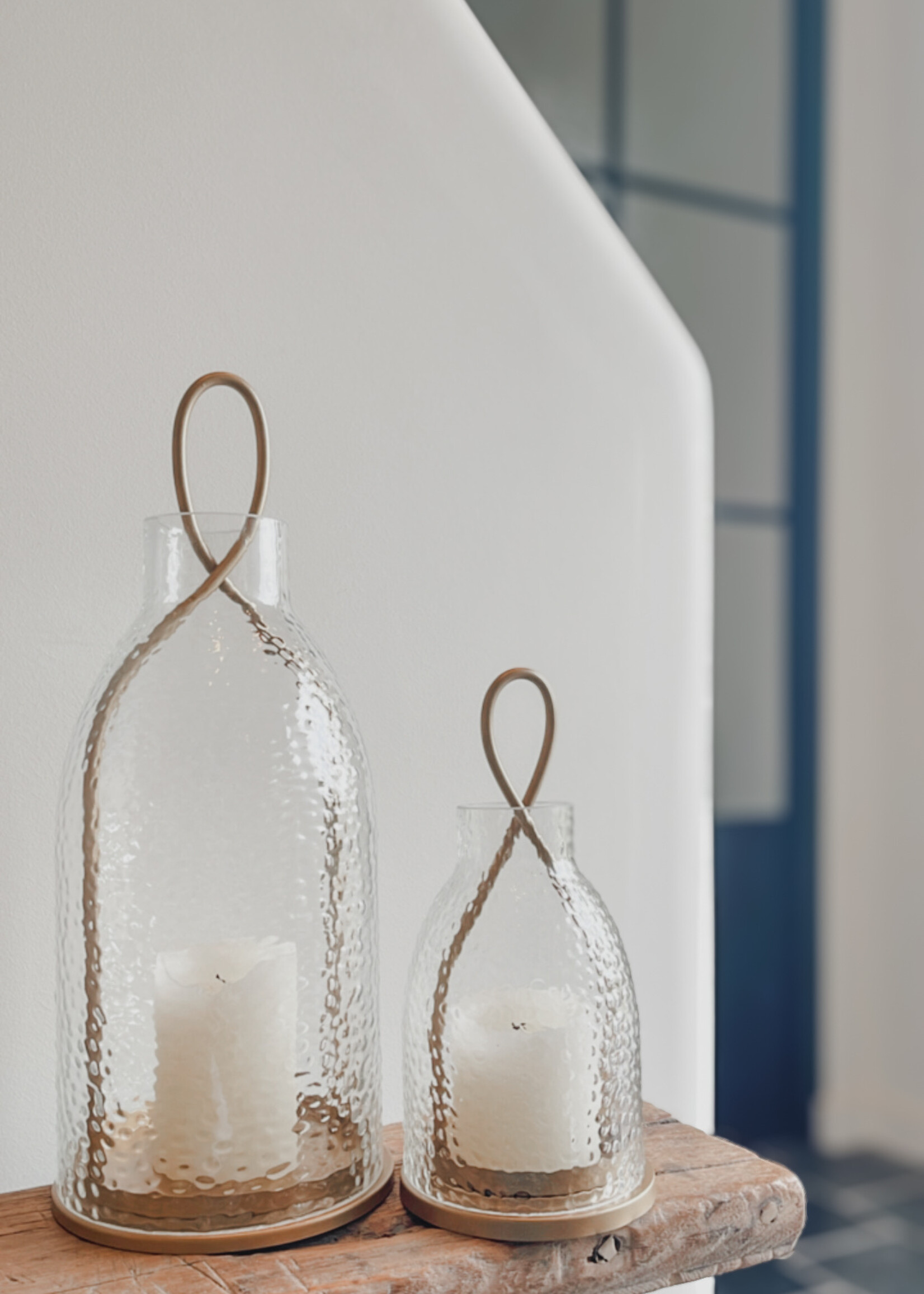 Lantaarn goud gehamerd glas L