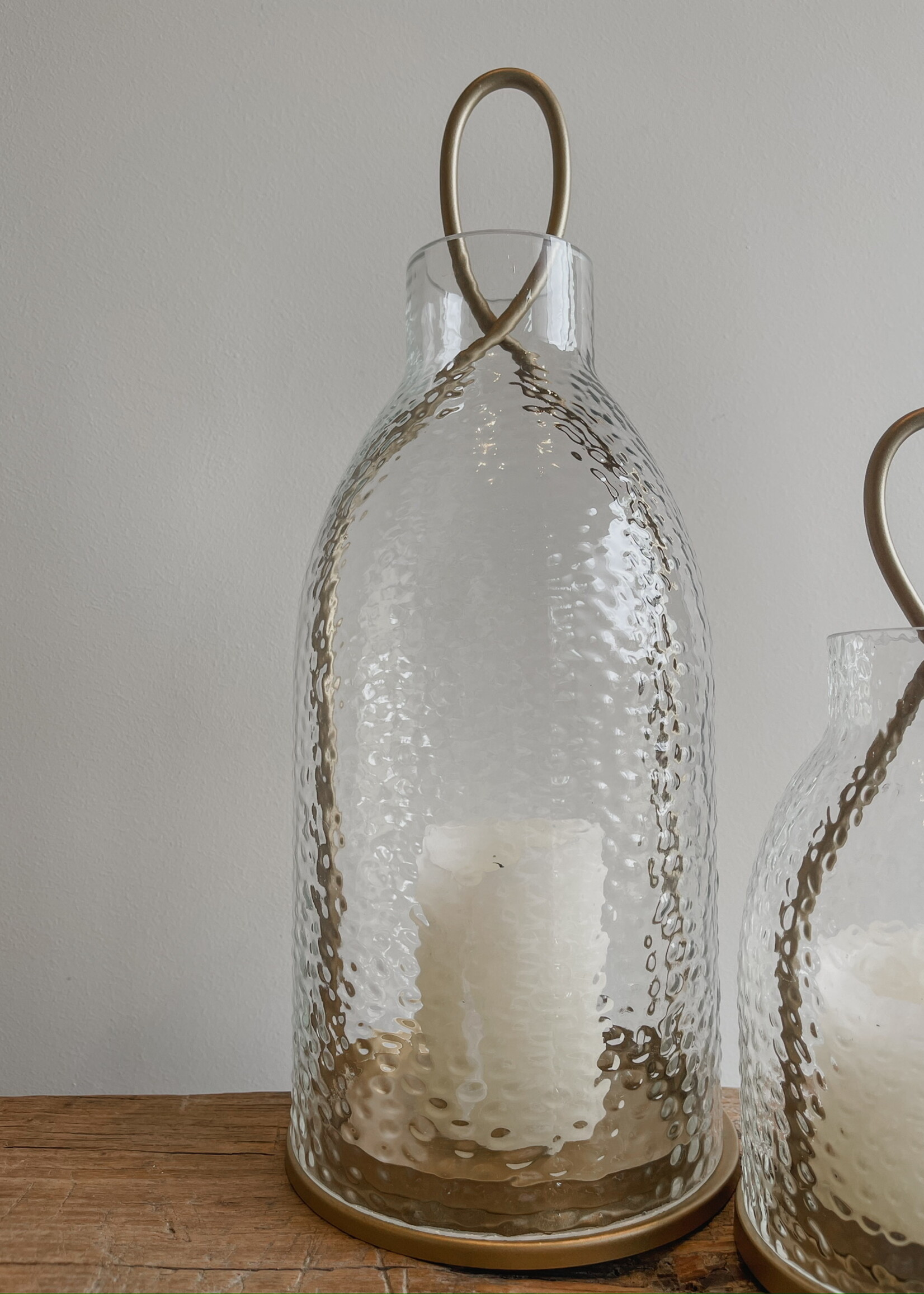 Lantaarn goud gehamerd glas L