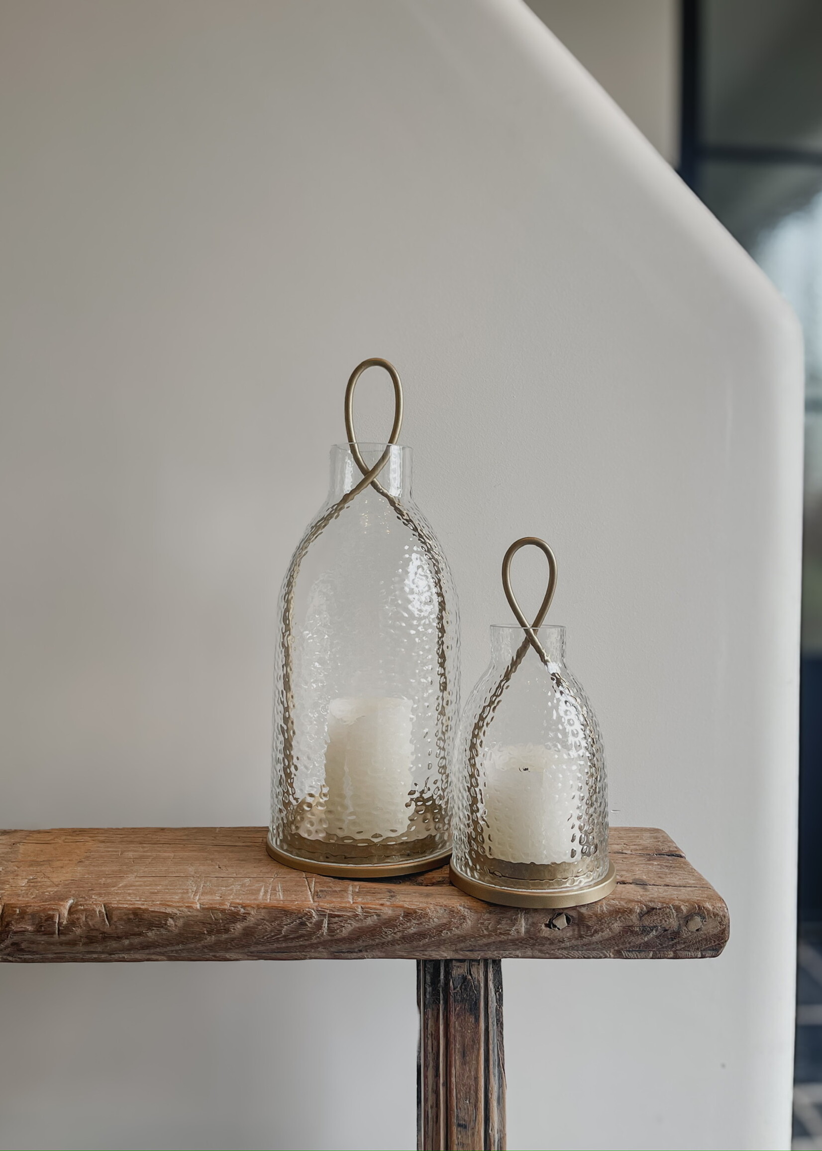 Lantaarn goud gehamerd glas L