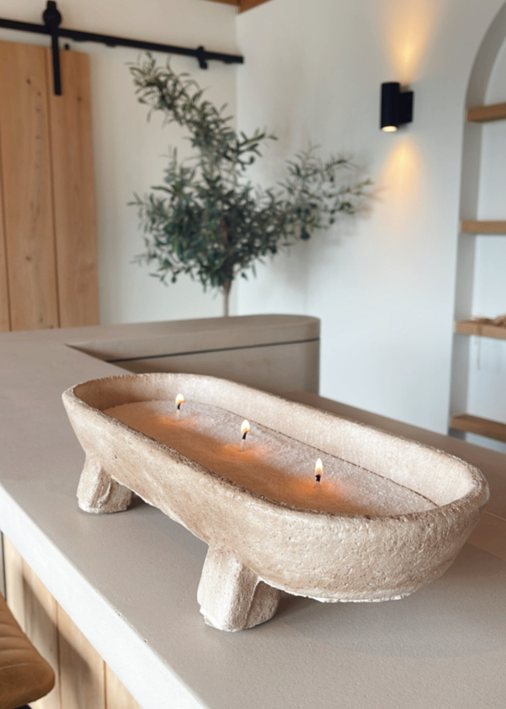 Aardewerk schaal langwerpig naturel beige