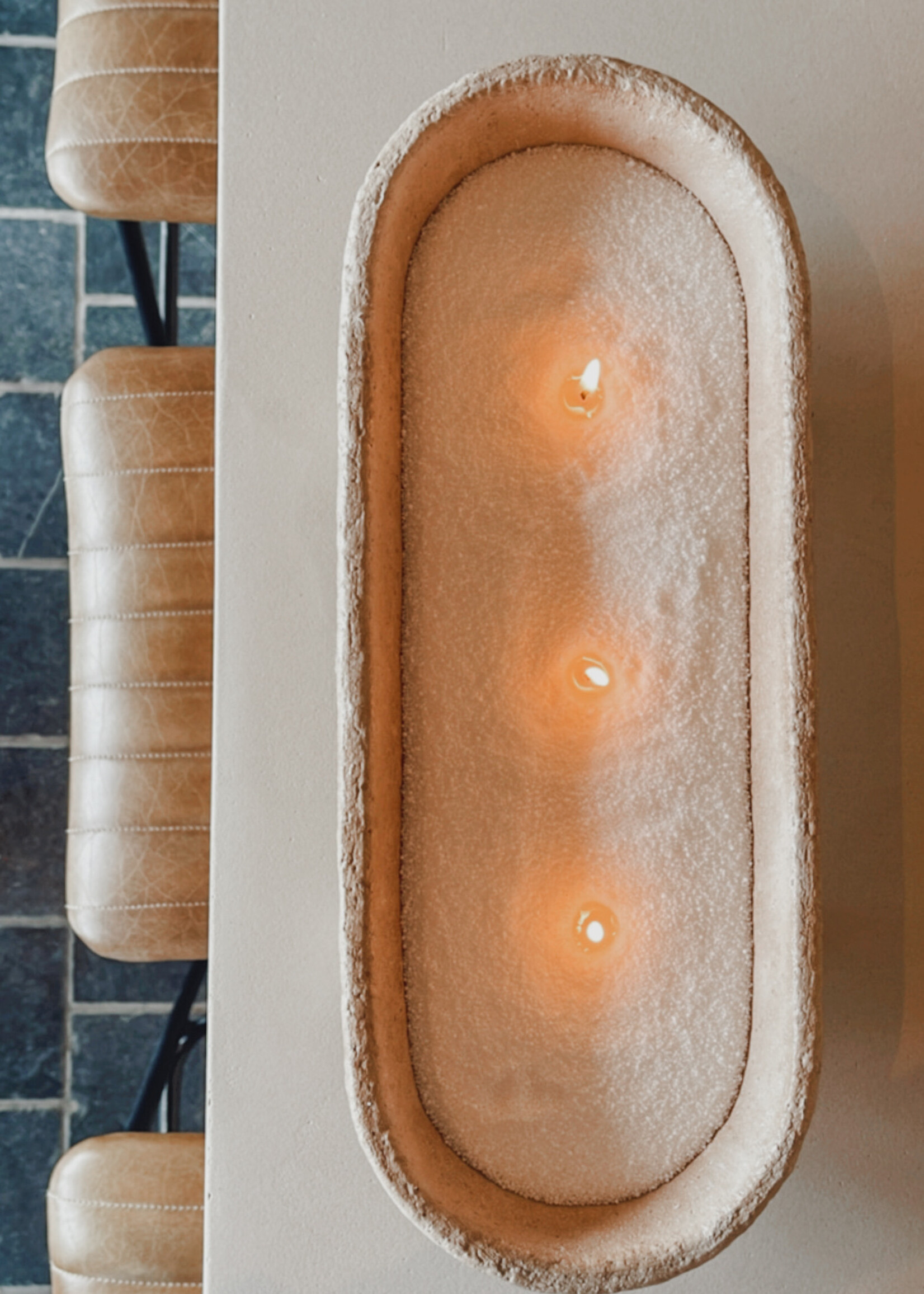 Aardewerk schaal langwerpig naturel beige