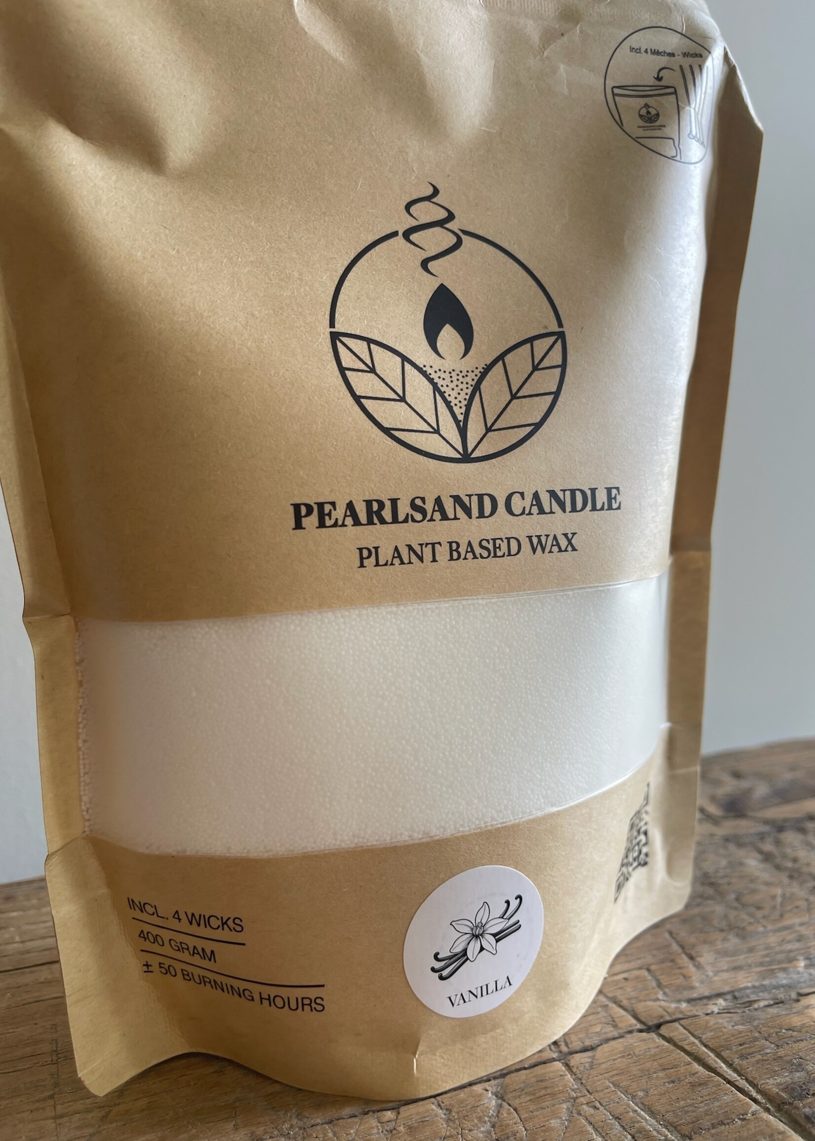 Parelzand kaars wit 'vanille'