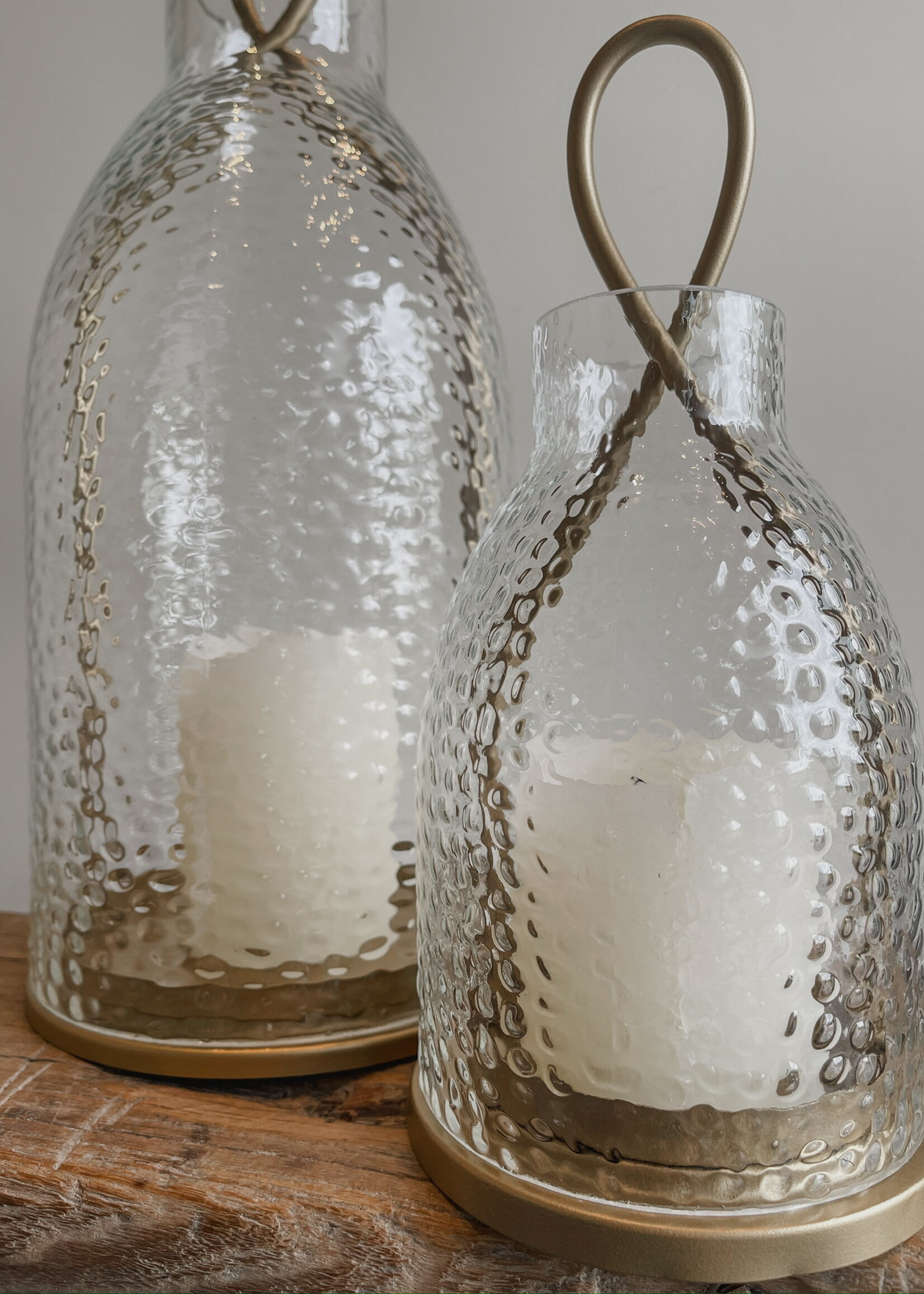 Lantaarn goud gehamerd glas M