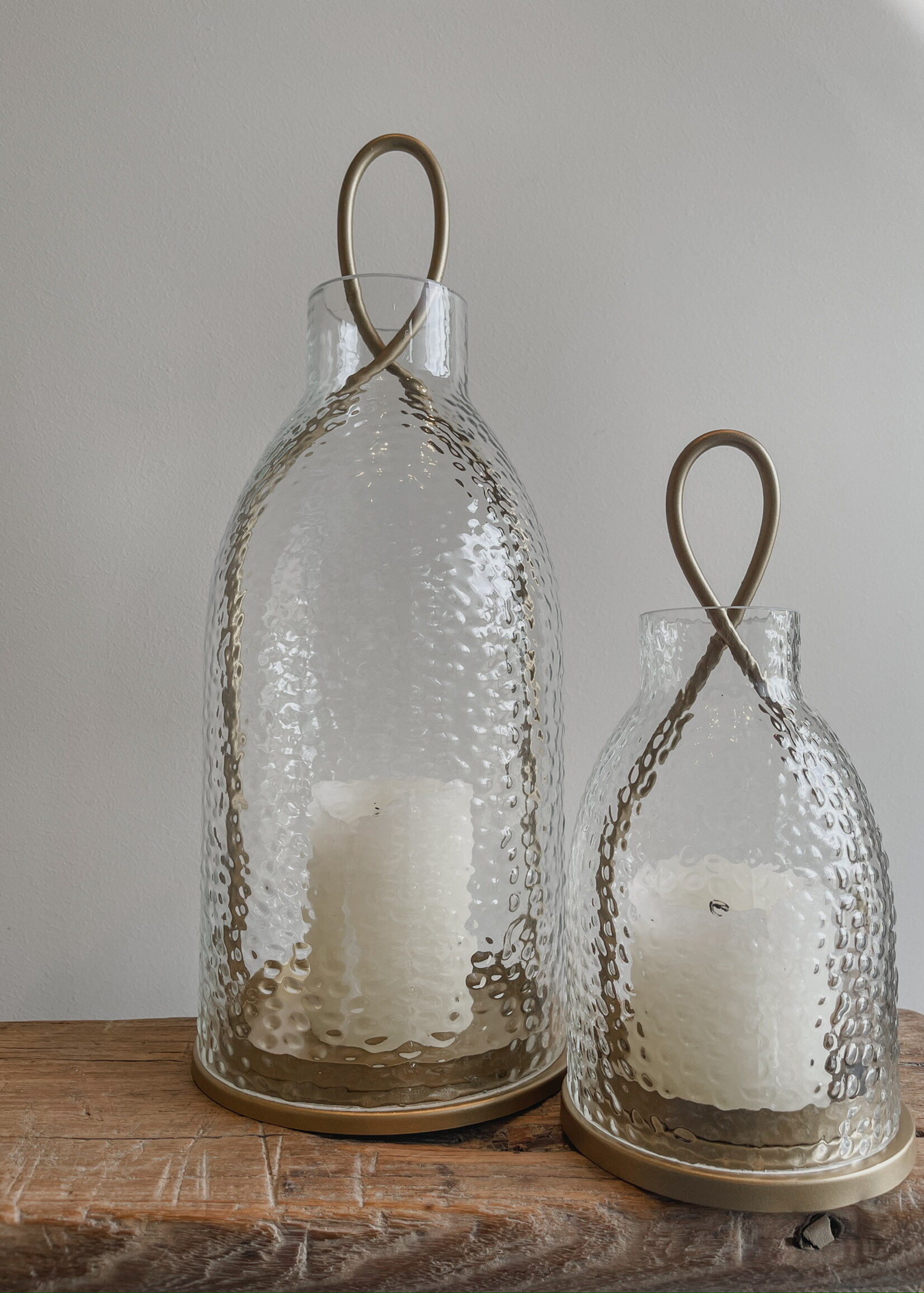 Lantaarn goud gehamerd glas M