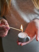 Theelichthouder marmer grey