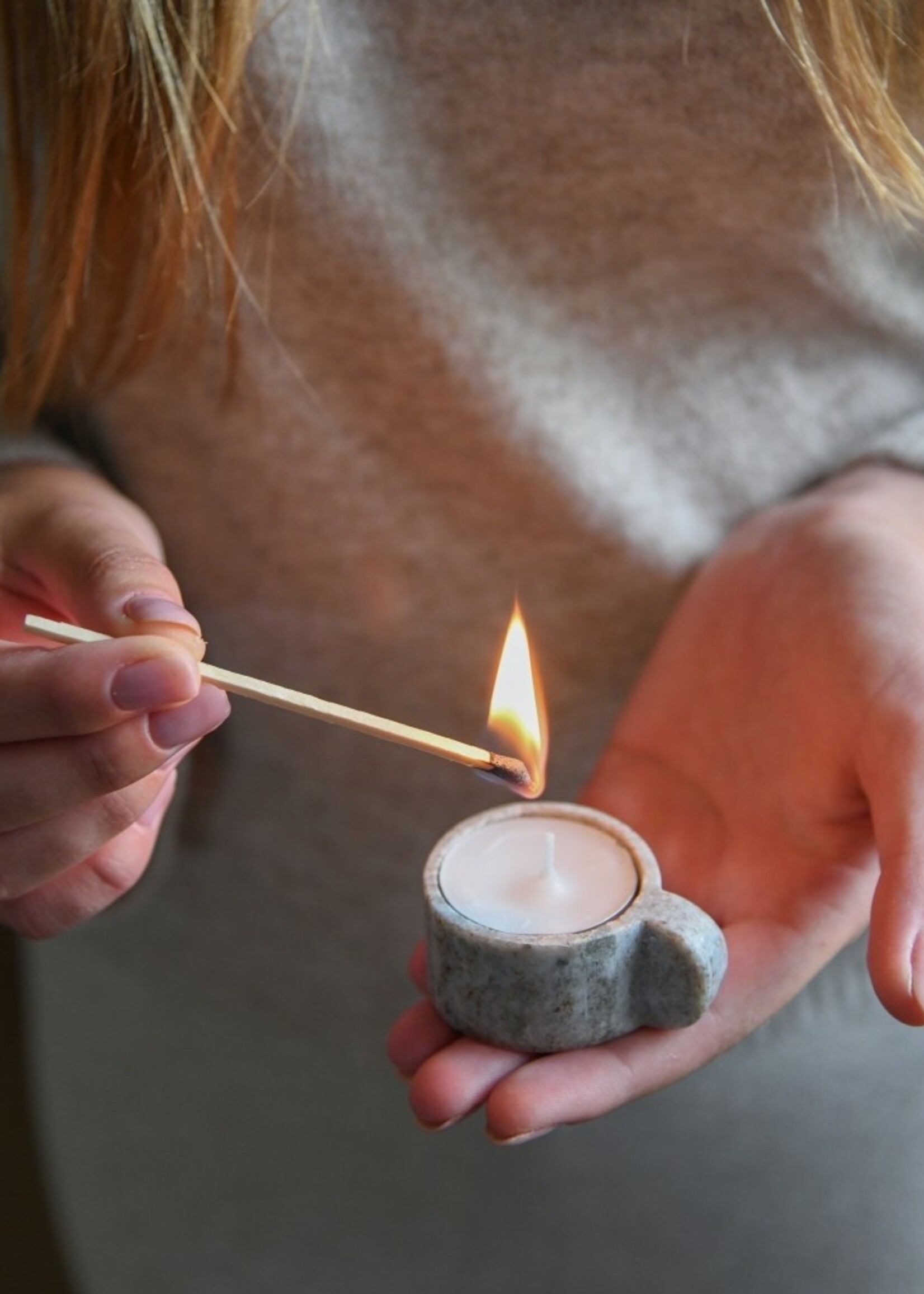 Theelichthouder marmer grey