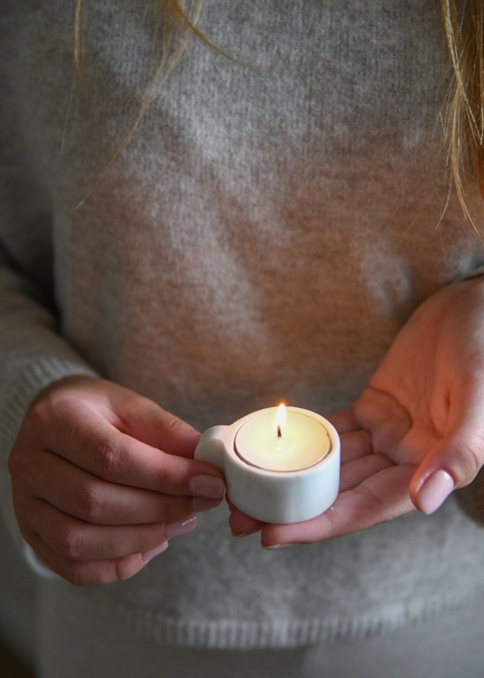 Theelichthouder marmer white