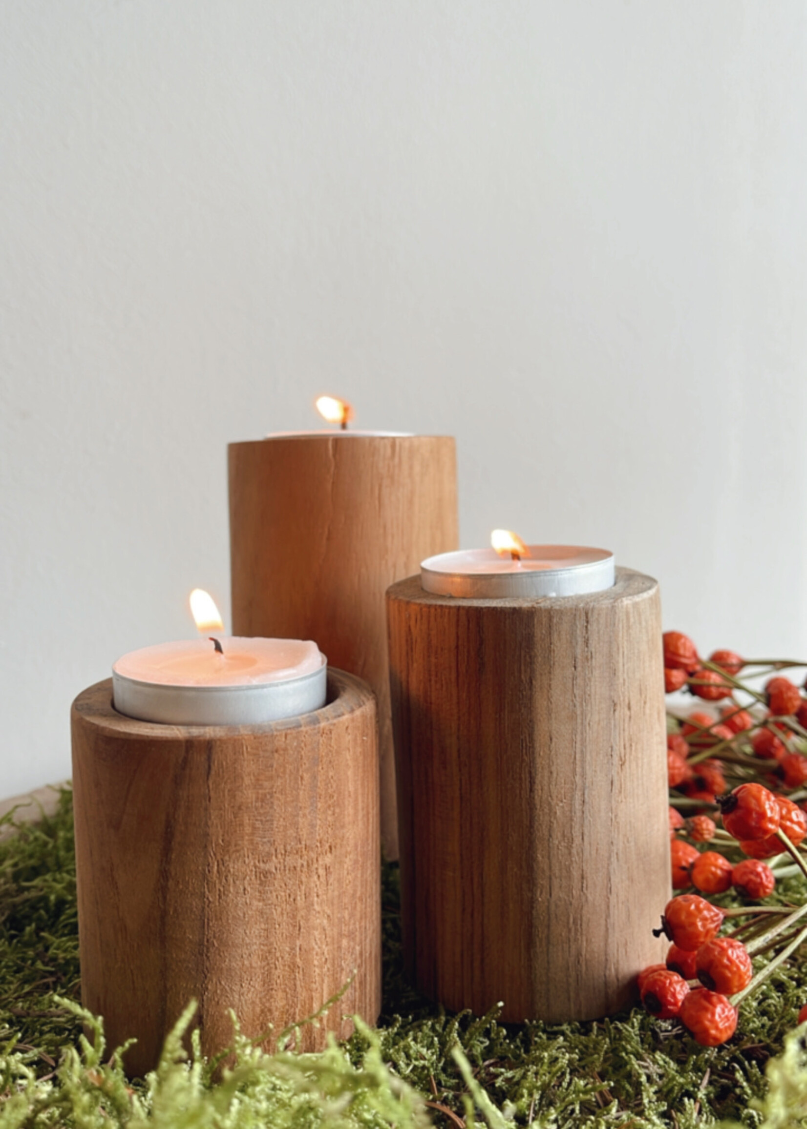 Theelichthouder stronkje teak S