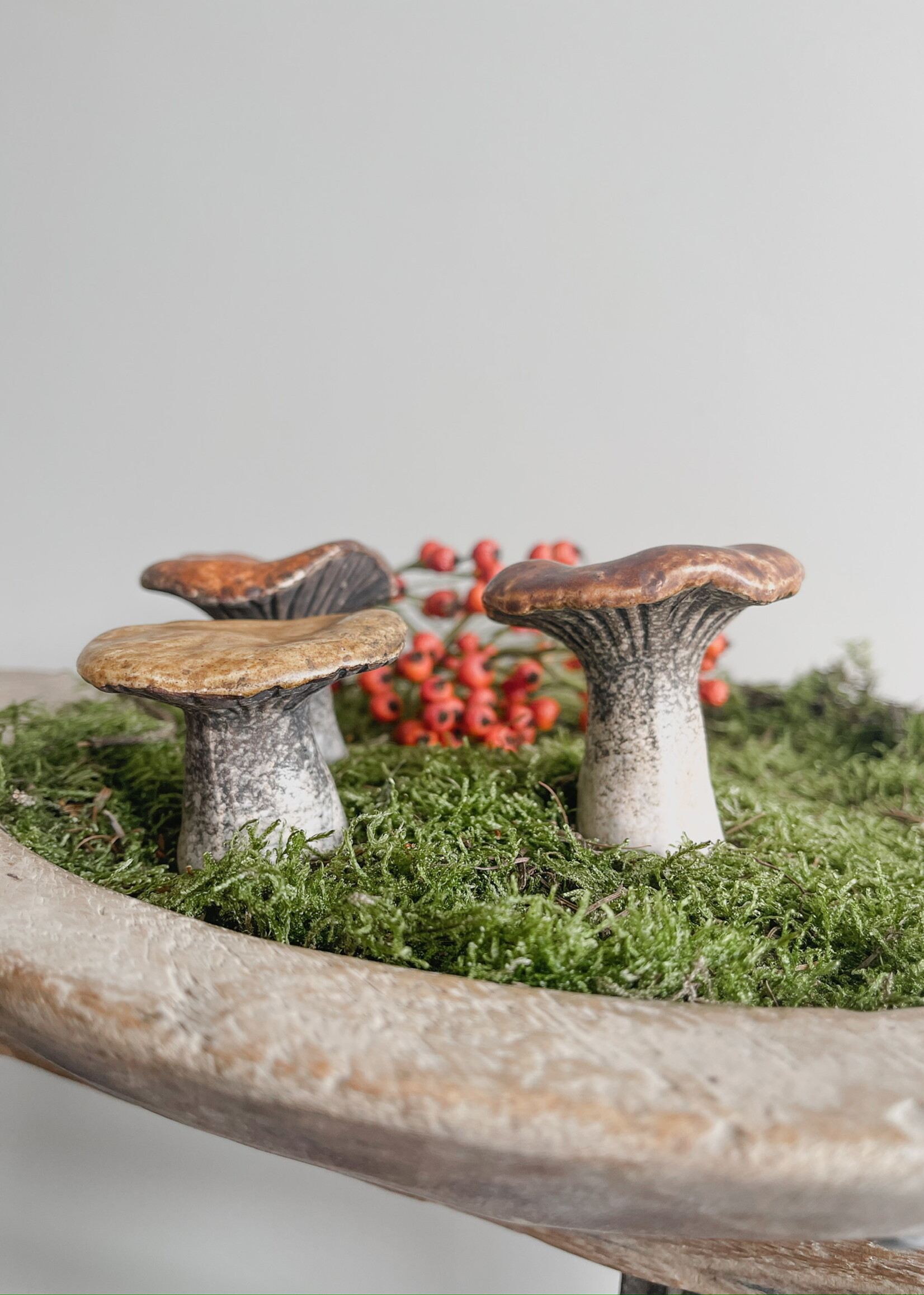 Paddenstoel klein bruin/mosterd tinten set 3