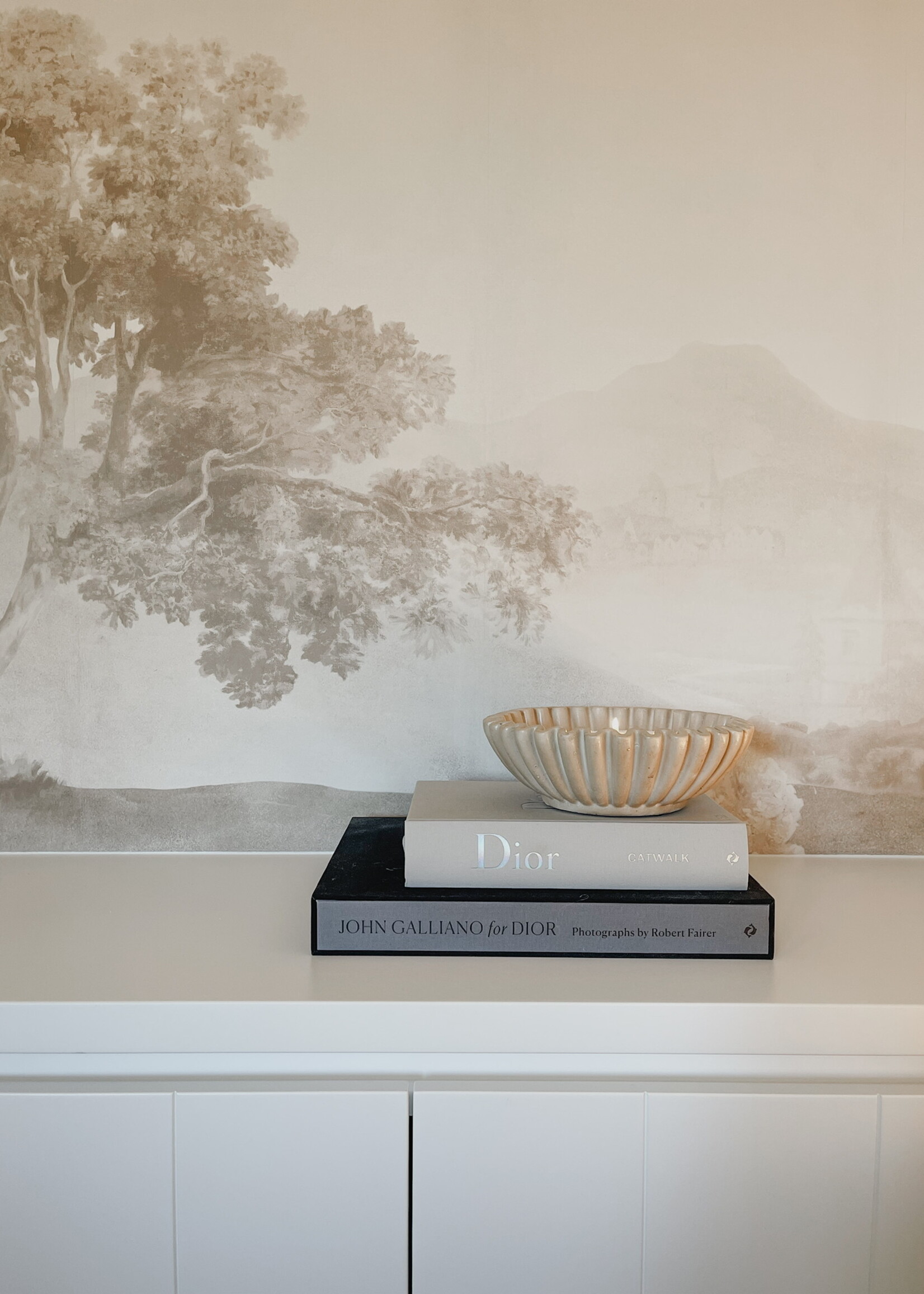 Schaal aardewerk ribbel beige L