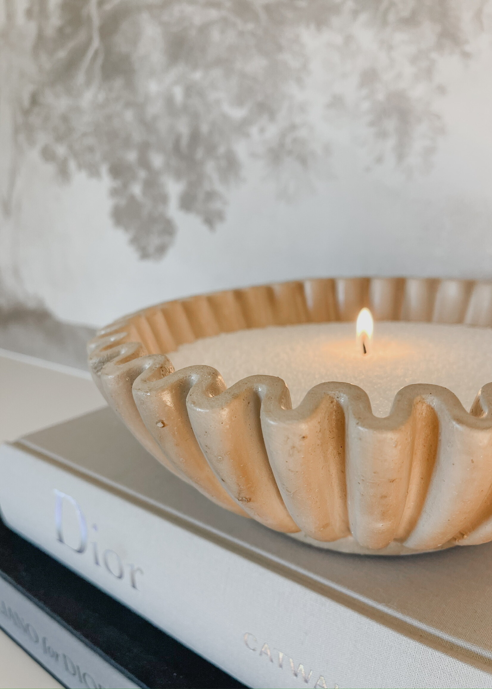 Schaal aardewerk ribbel beige L