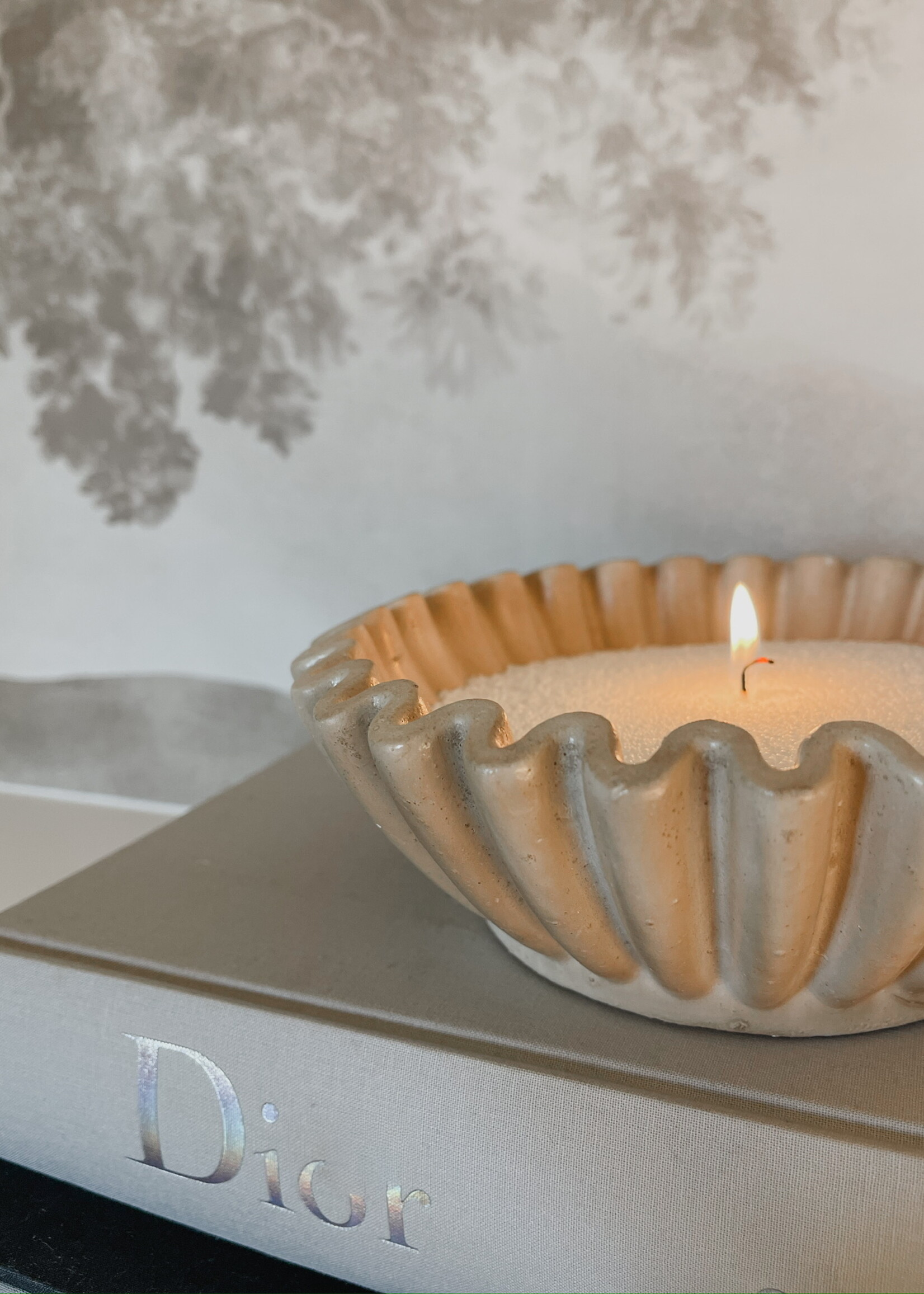 Schaal aardewerk ribbel beige M