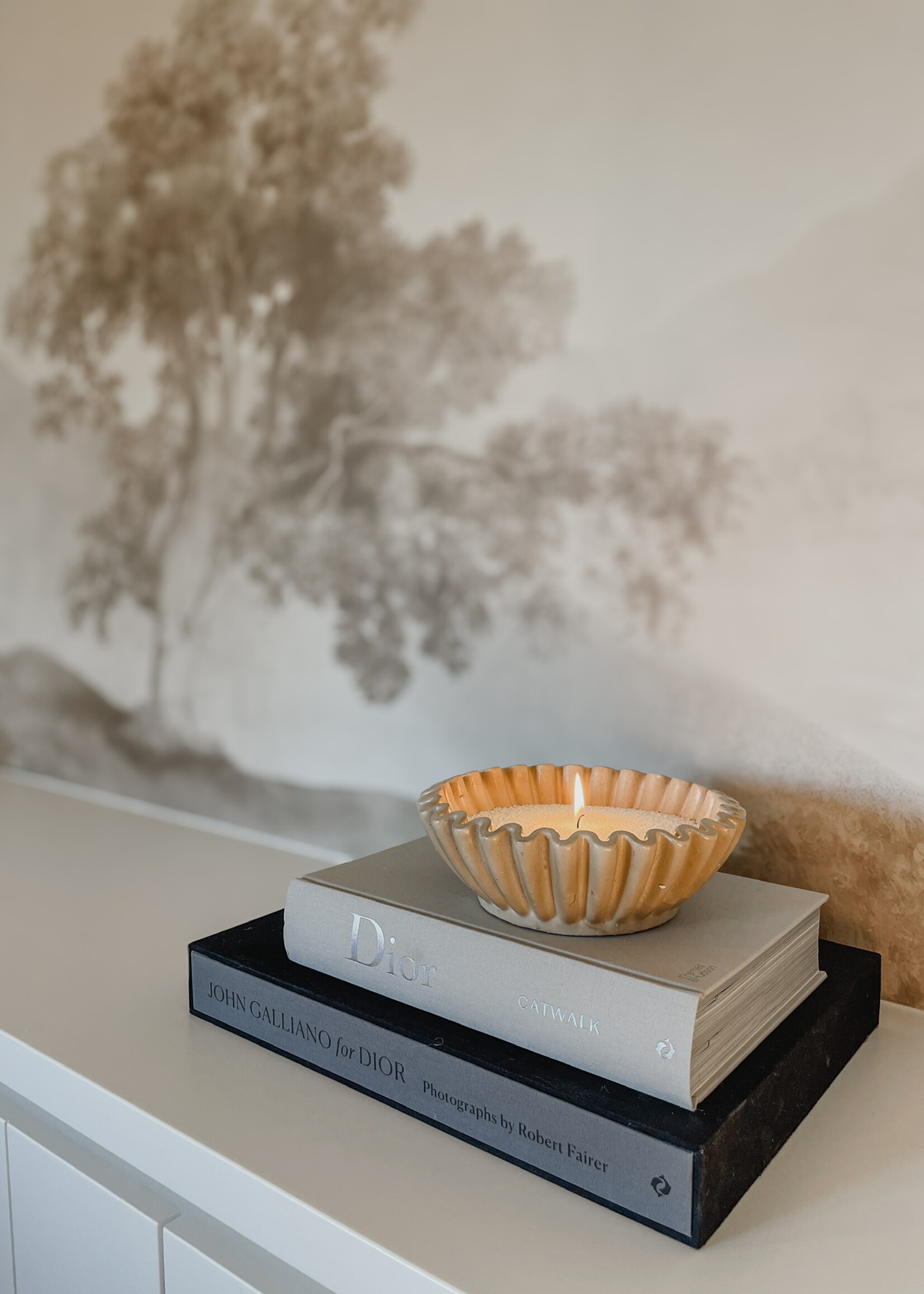 Schaal aardewerk ribbel beige M