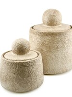Aardewerk potje beige met deksel L