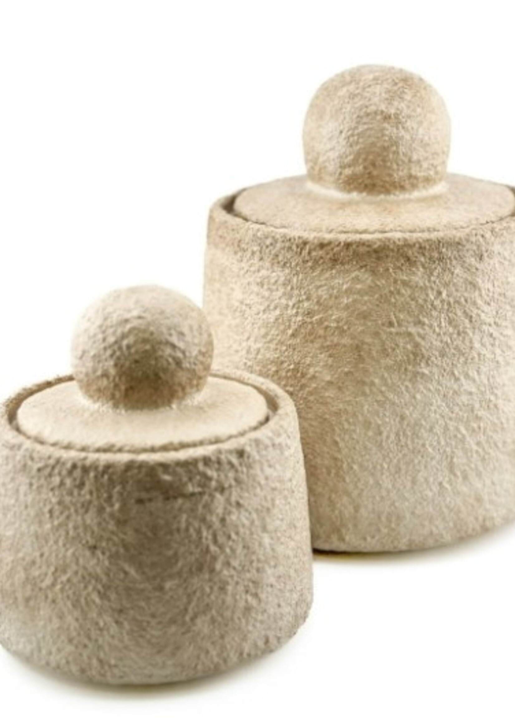 Aardewerk potje beige met deksel L